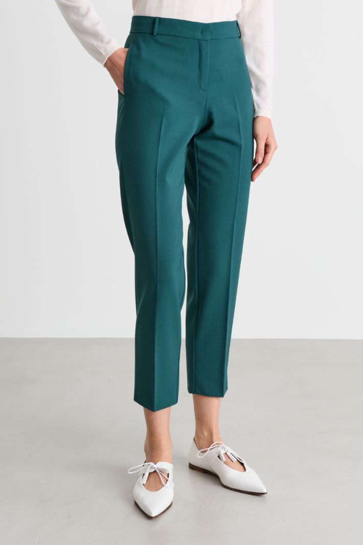 Pantalone slim in gabardina - VERDE - Intrend - 2