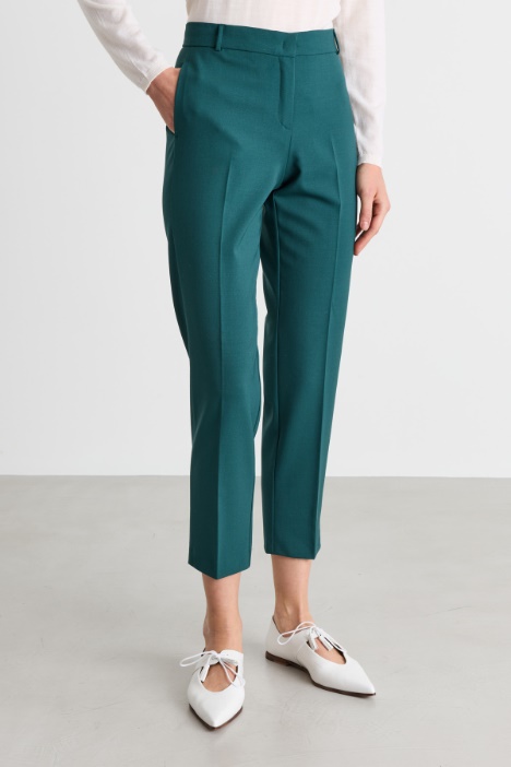 Pantalone slim in gabardina di misto lana