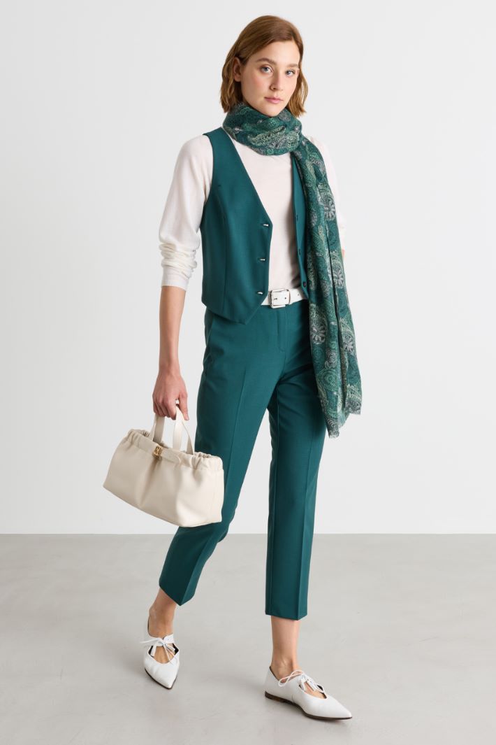 Pantalone slim in gabardina - VERDE - Intrend