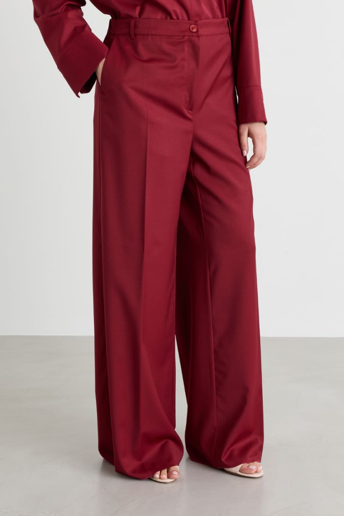 Pantalone ampio in gabardina - ROSSO - Intrend - 2