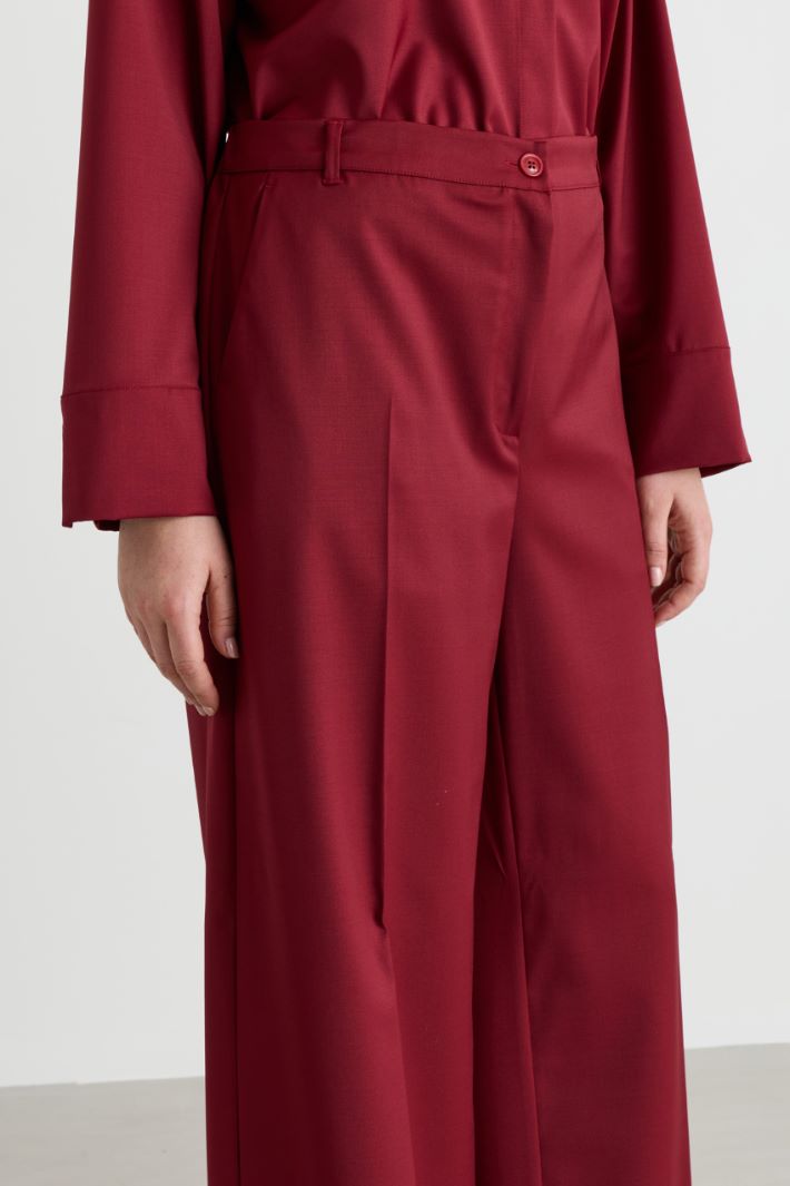 Pantalone ampio in gabardina - ROSSO - Intrend - 3