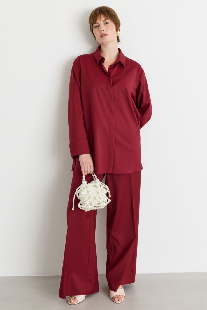 Pantalone ampio in gabardina - ROSSO - Intrend