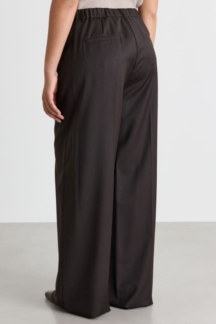Wide-leg gabardine trousers - BROWN - Intrend - 4