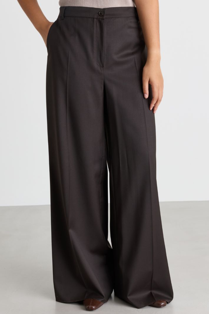 Wide-leg gabardine trousers - BROWN - Intrend - 2