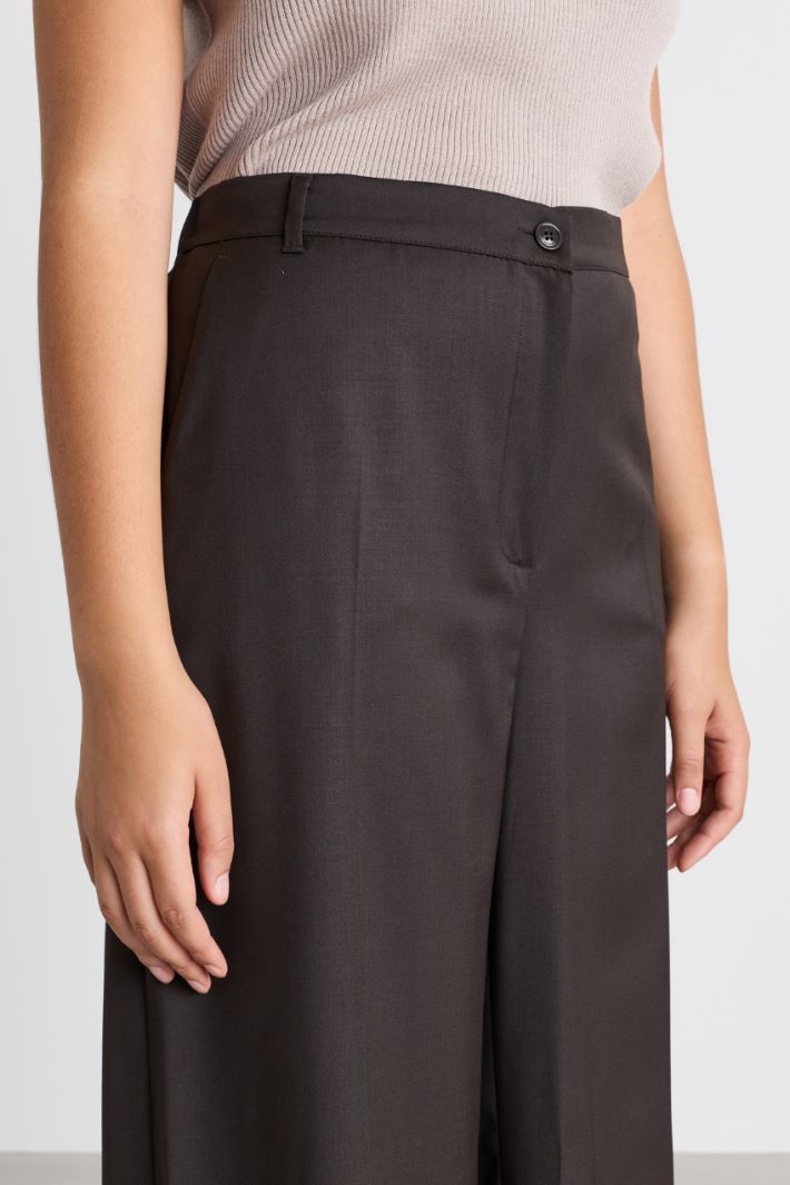 Wide-leg gabardine trousers - BROWN - Intrend - 3