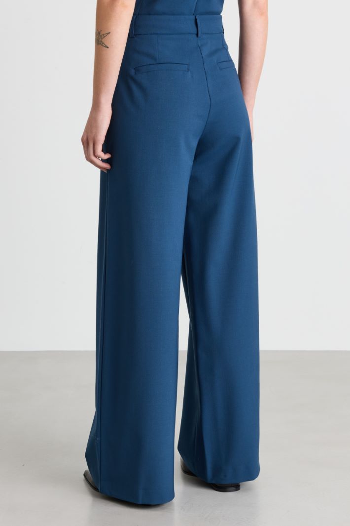 Pantalon large en gabardine - BLEU - Intrend - 4