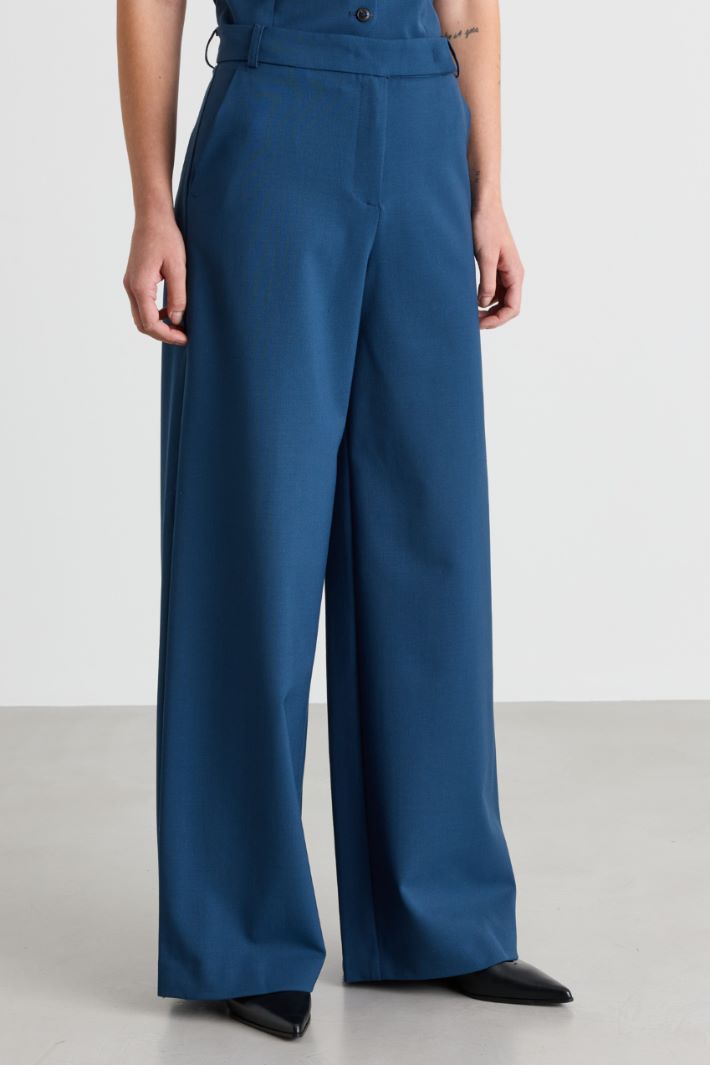 Pantalon large en gabardine - BLEU - Intrend - 2