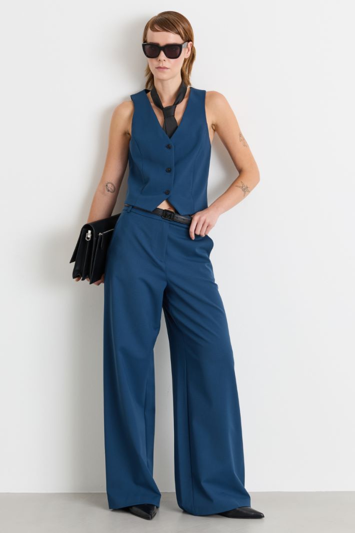 Pantalon large en gabardine - BLEU - Intrend