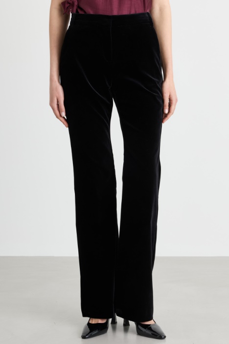 Pantaloni flare in velluto liscio di cotone