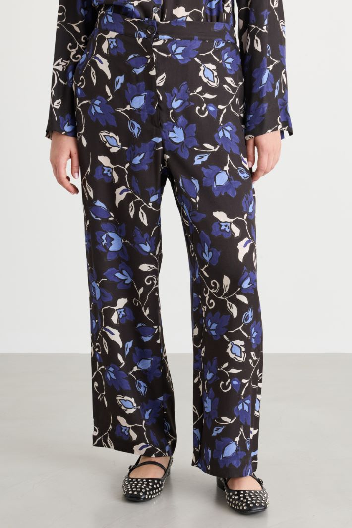 Printed twill trousers - BLACK BLUE - Intrend - 2