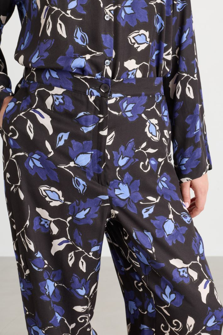 Printed twill trousers - BLACK BLUE - Intrend - 3