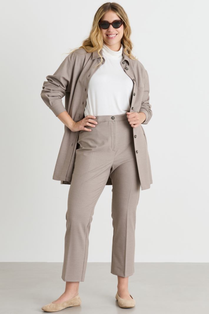 Cropped twill trousers - BEIGE - Intrend