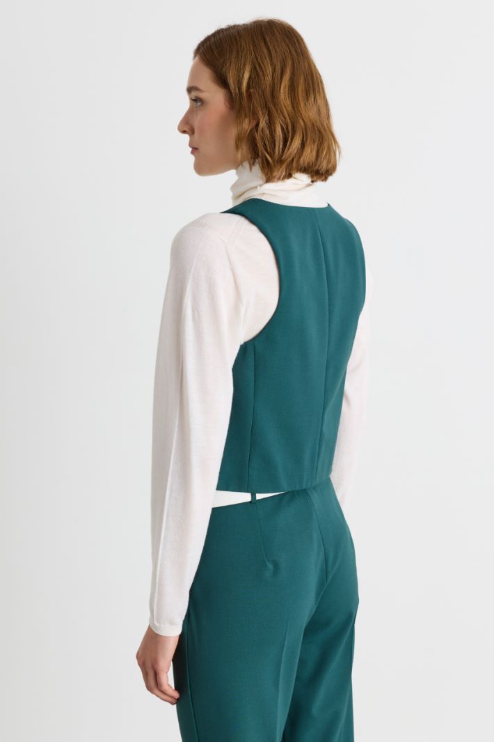 Gilet aderente in gabardina - VERDE - Intrend - 4