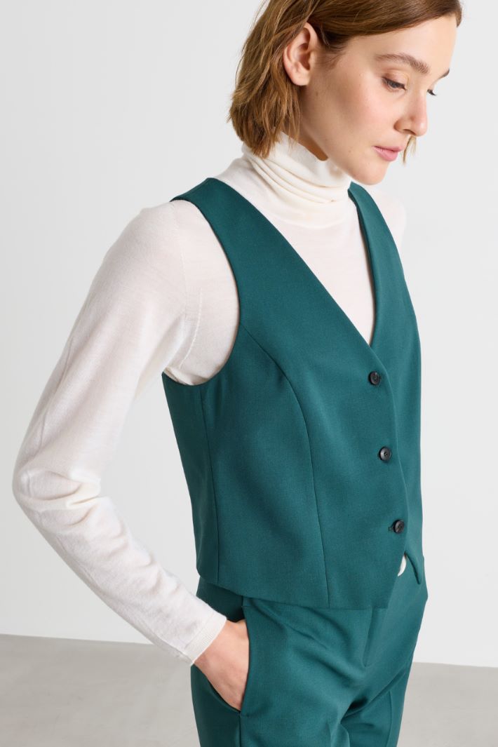 Gilet aderente in gabardina - VERDE - Intrend - 3