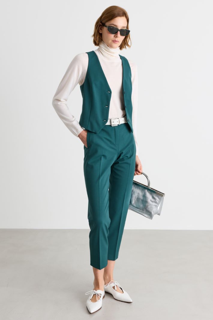 Gilet aderente in gabardina - VERDE - Intrend