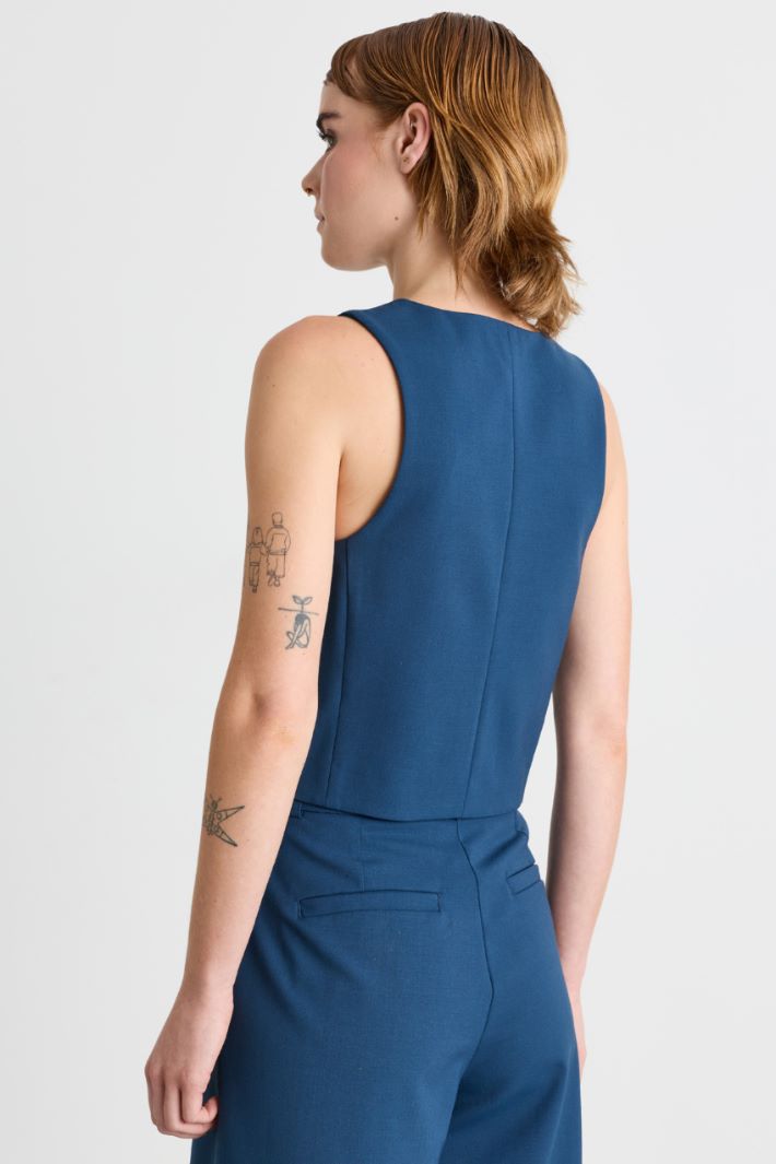 Fitted gabardine waistcoat - BLUE - Intrend - 4