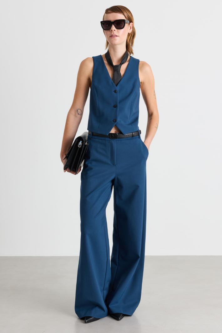 Fitted gabardine waistcoat - BLUE - Intrend