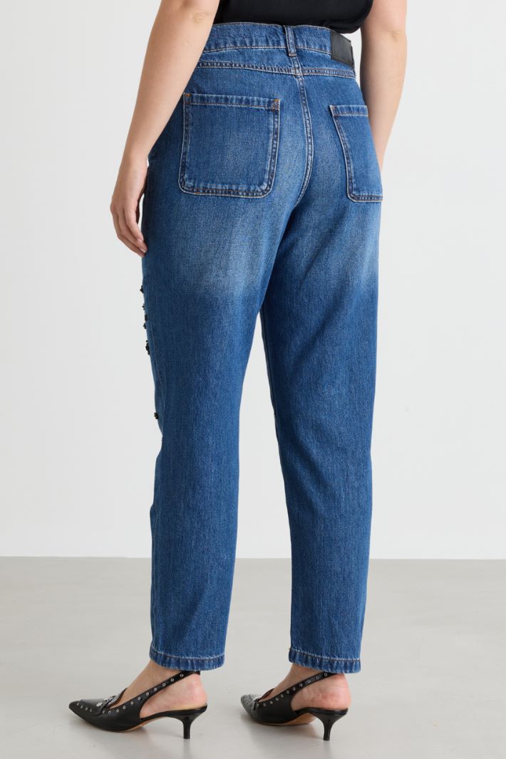 Jeans mit floraler Stickerei - BLAU - Intrend - 4
