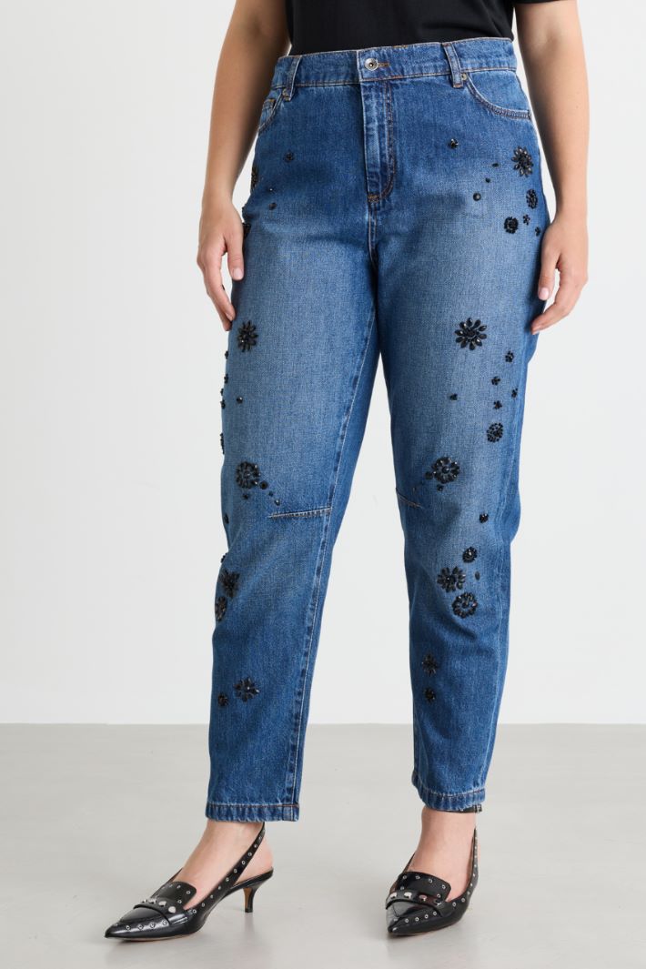Jeans mit floraler Stickerei - BLAU - Intrend - 2