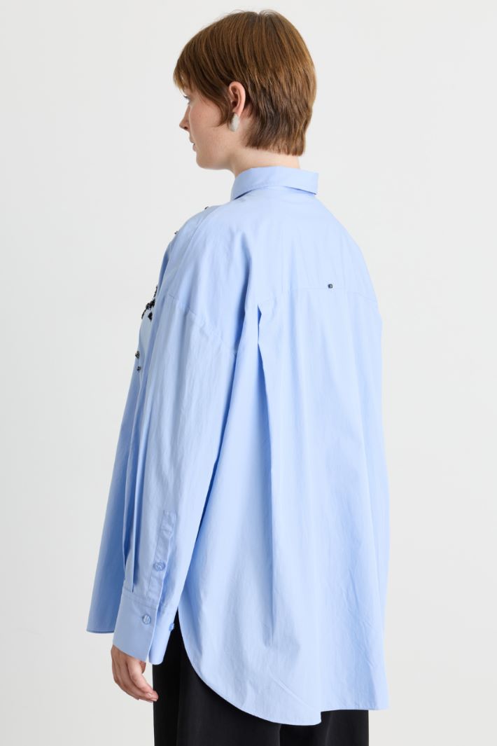 Casacca in popeline con ricamo - AZZURRO - Intrend - 4