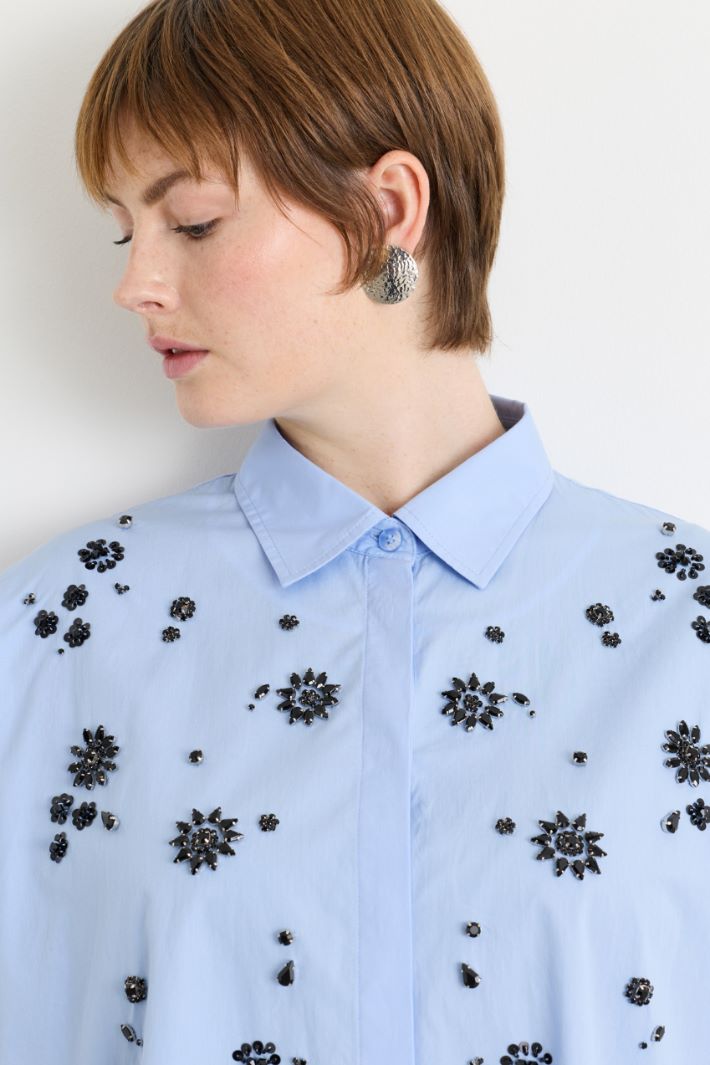 Casacca in popeline con ricamo - AZZURRO - Intrend - 3