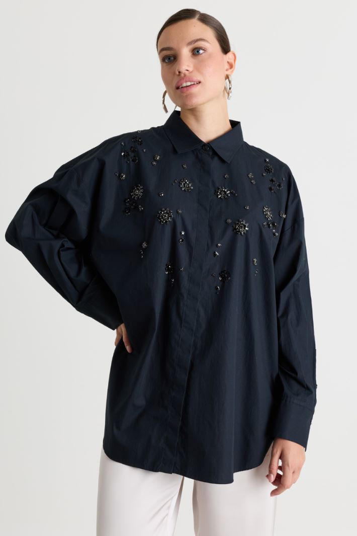 Embroidered Poplin Tunic - BLACK - Intrend - 2