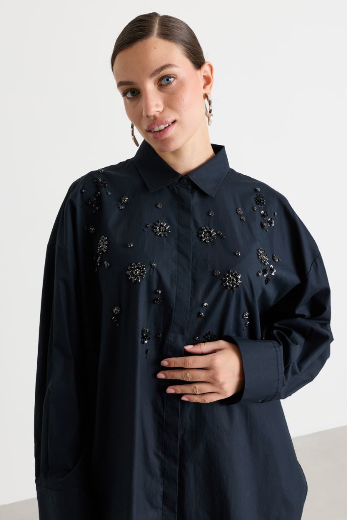 Embroidered Poplin Tunic - BLACK - Intrend - 3