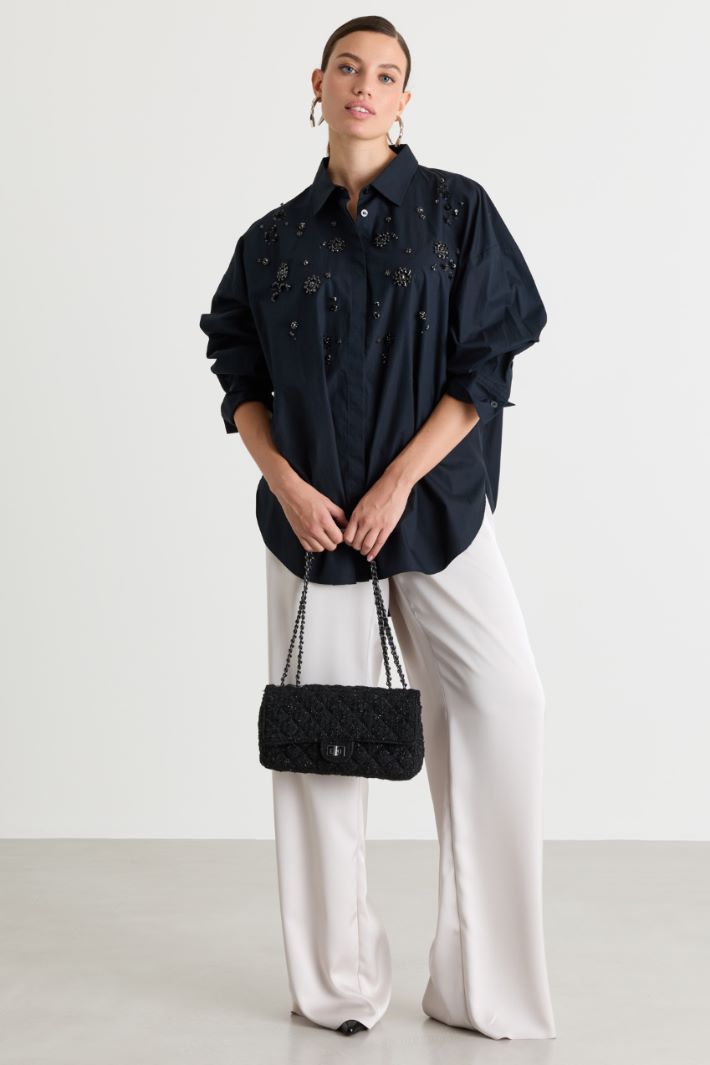 Embroidered Poplin Tunic - BLACK - Intrend