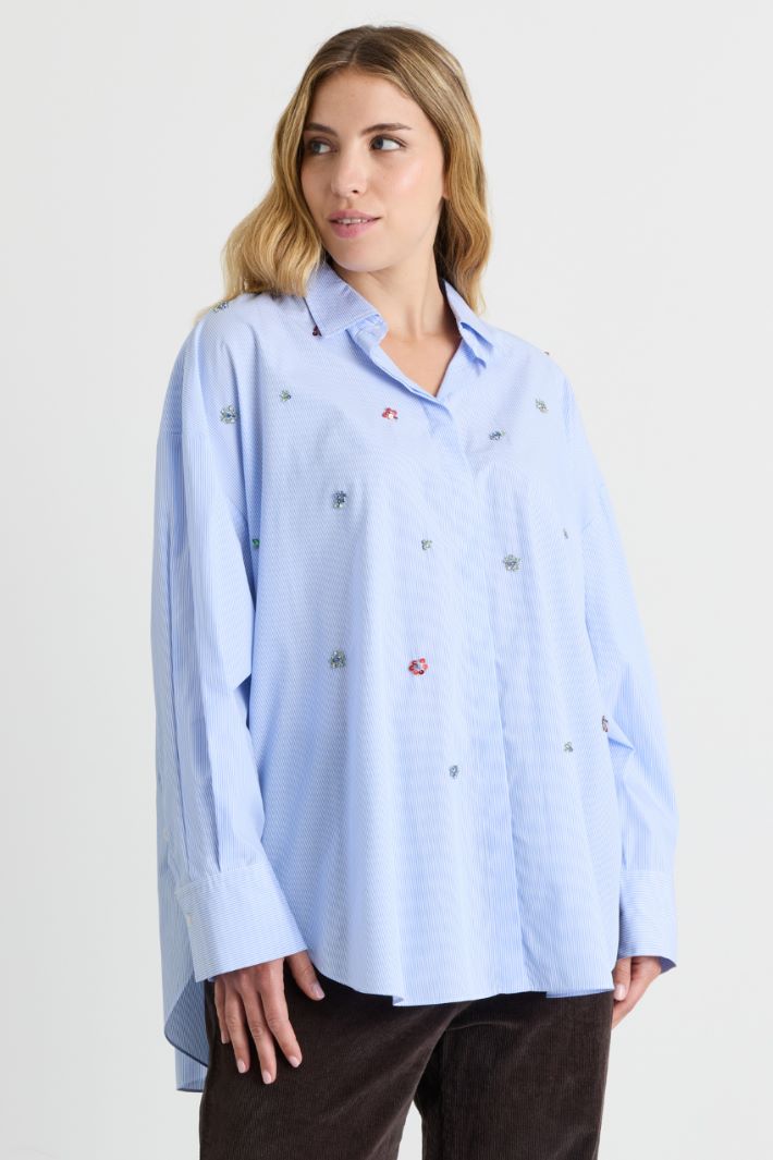 Casacca in popeline con ricamo - AZZURRO - Intrend - 2