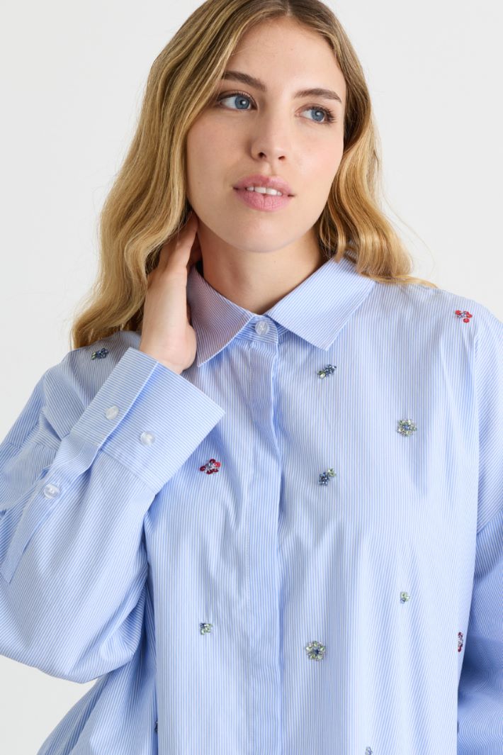Casacca in popeline con ricamo - AZZURRO - Intrend - 3