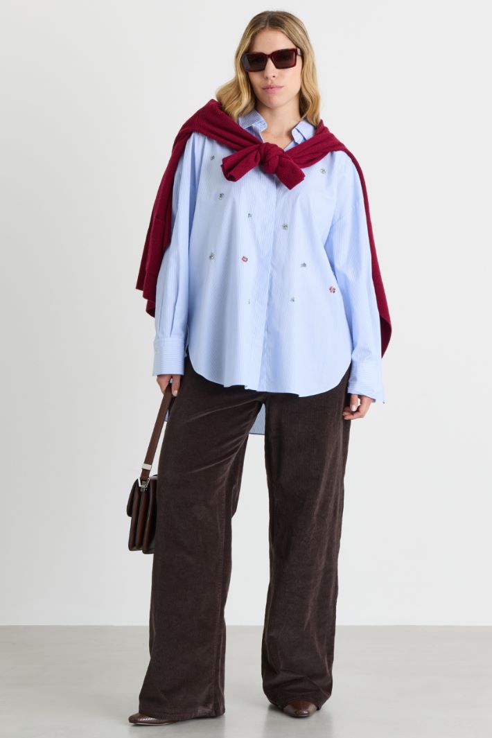 Casacca in popeline con ricamo - AZZURRO - Intrend