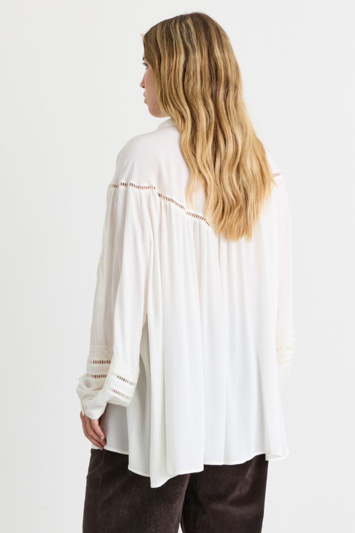 Casacca in crepe con ricami - BIANCO - Intrend - 4