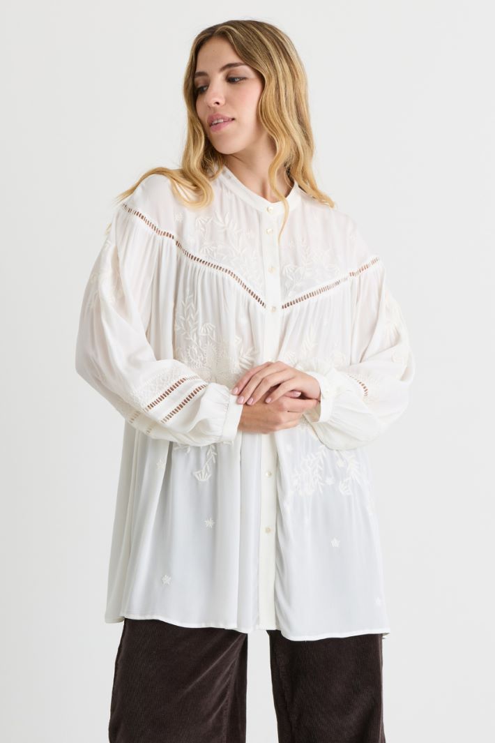 Casacca in crepe con ricami - BIANCO - Intrend - 2