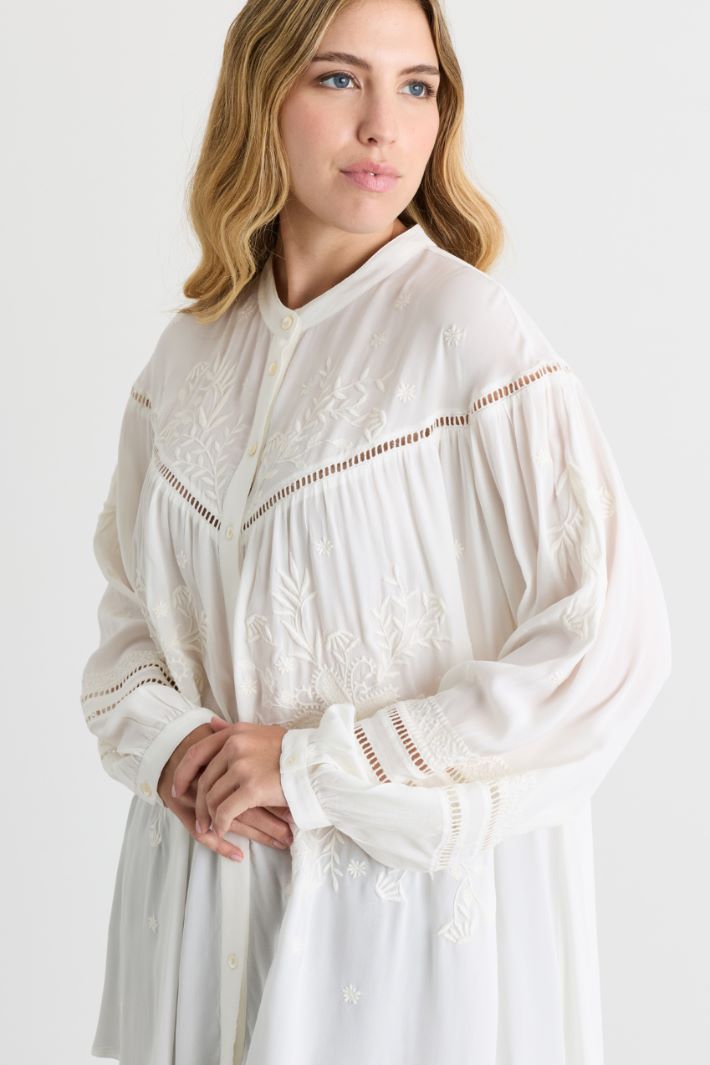 Casacca in crepe con ricami - BIANCO - Intrend - 3