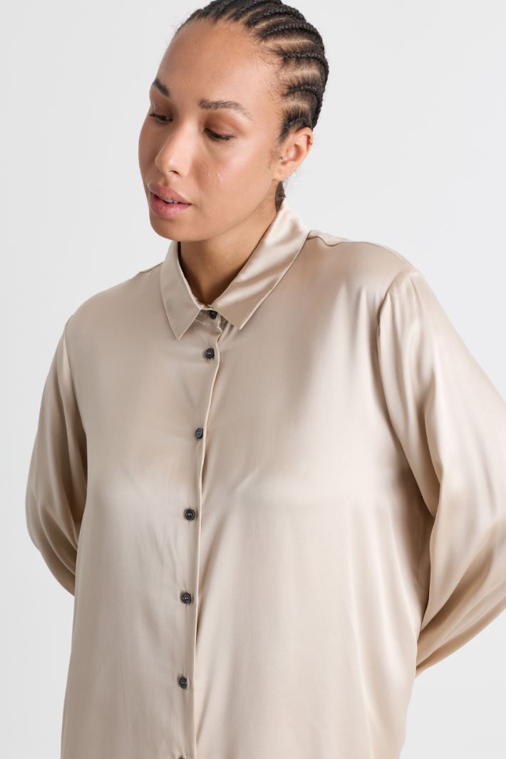 Blusa in raso di seta stretch - BEIGE - Intrend - 3