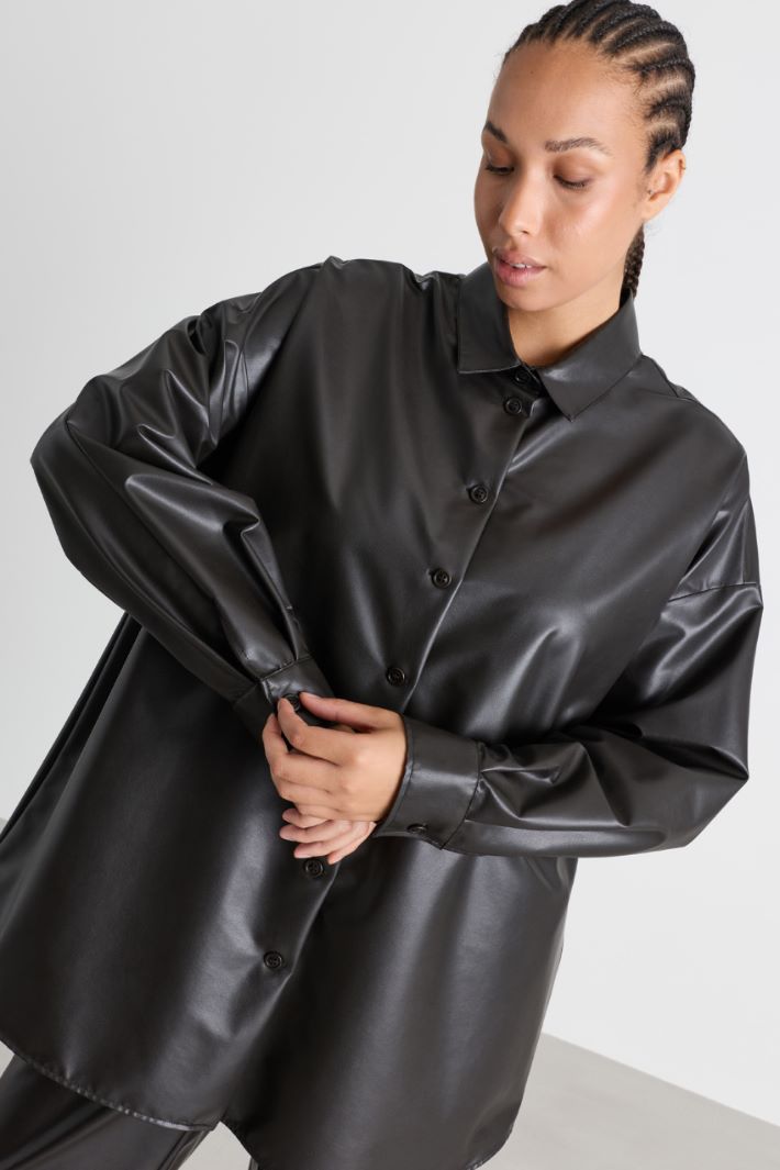 Casacca in jersey spalmato - MARRONE - Intrend - 3