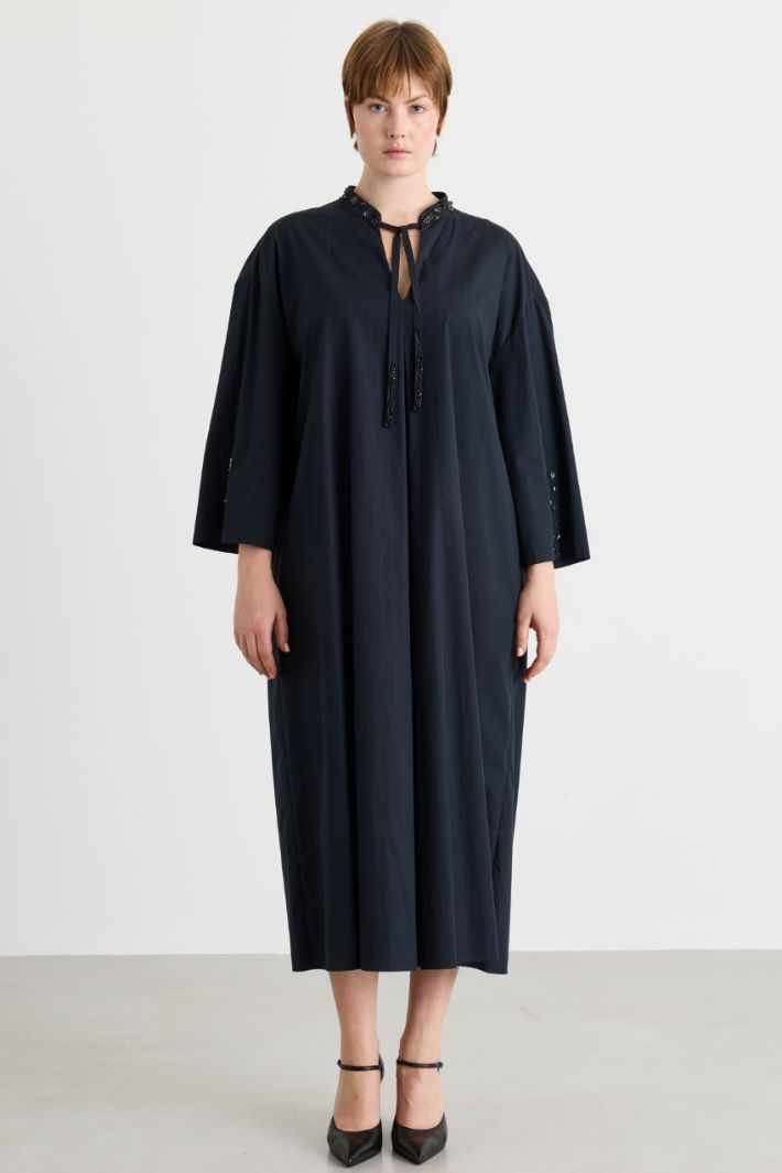Poplin Dress with Jewelled Embroidery - BLACK - Intrend - 2