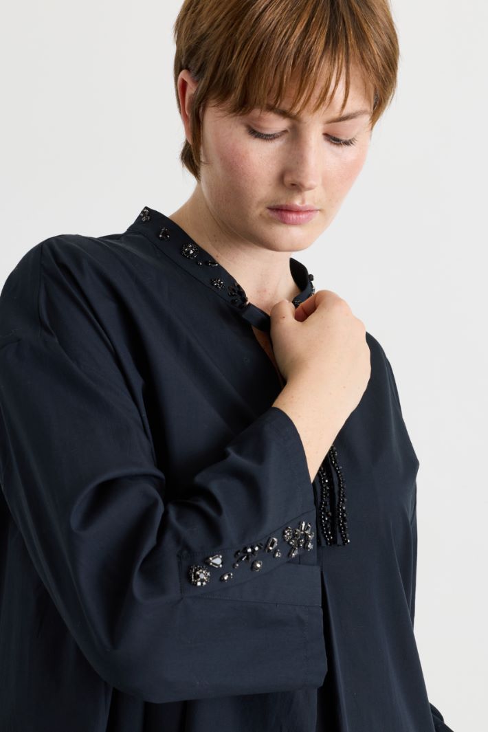 Poplin Dress with Jewelled Embroidery - BLACK - Intrend - 3