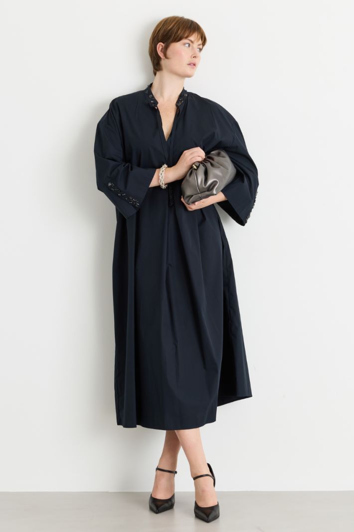 Poplin Dress with Jewelled Embroidery - BLACK - Intrend