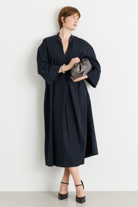 Poplin Dress with Jewelled Embroidery - Intrend