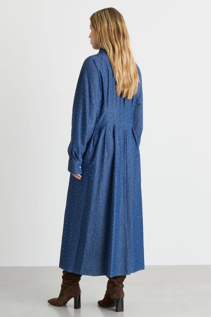 Studded long shirt dress - BLUE - Intrend - 4