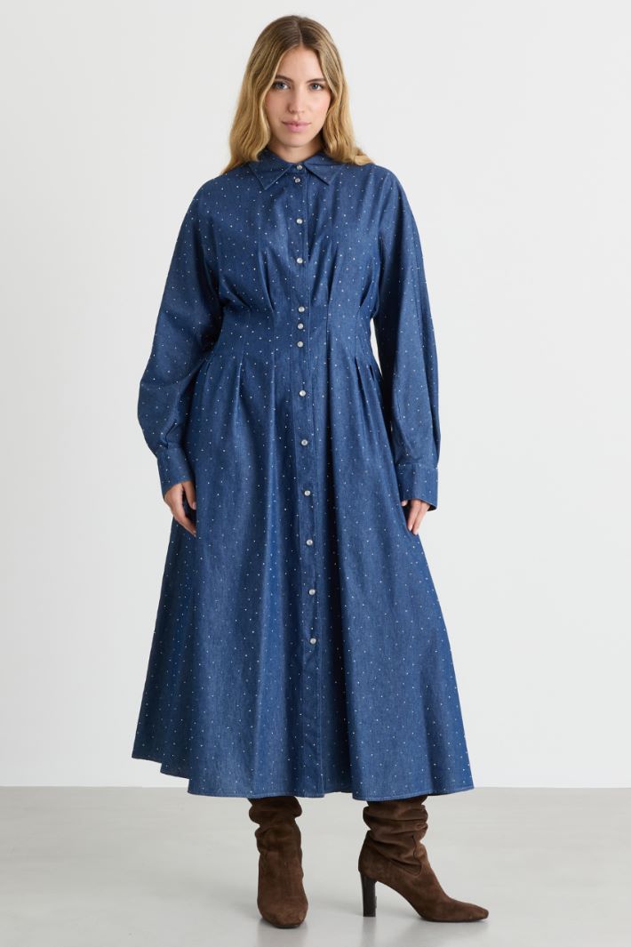Studded long shirt dress - BLUE - Intrend - 2