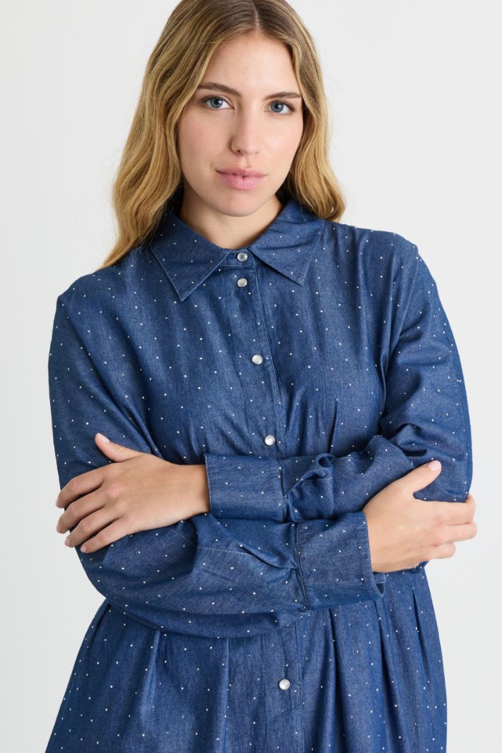 Studded long shirt dress - BLUE - Intrend - 3