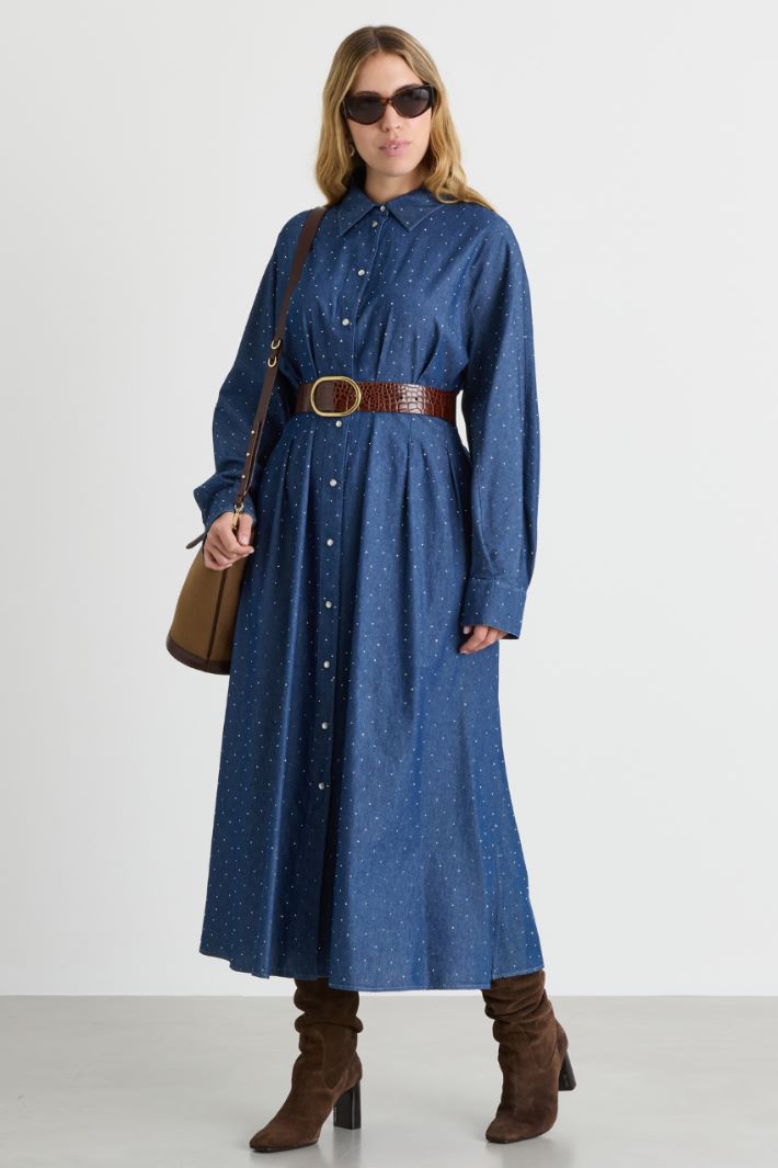 Studded long shirt dress - BLUE - Intrend
