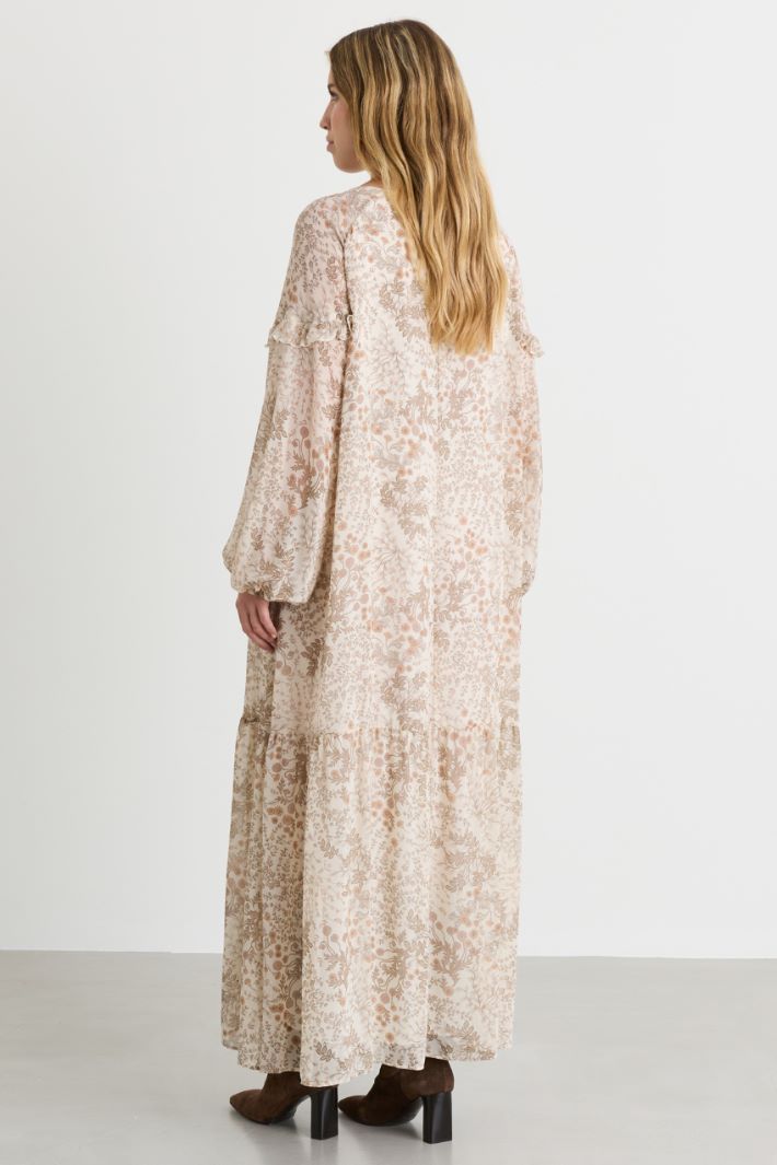 Flounced georgette dress - WHITE BEIGE - Intrend - 4