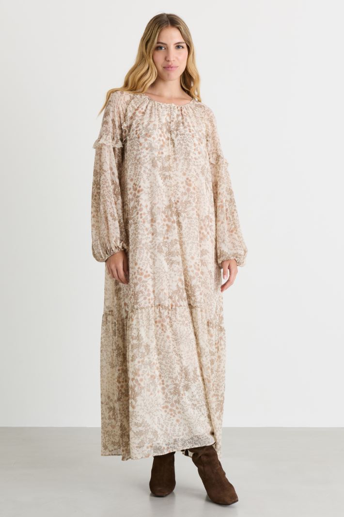 Flounced georgette dress - WHITE BEIGE - Intrend - 2
