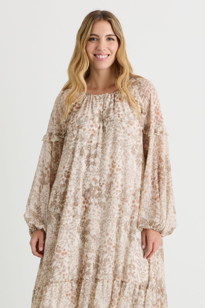 Flounced georgette dress - WHITE BEIGE - Intrend - 3