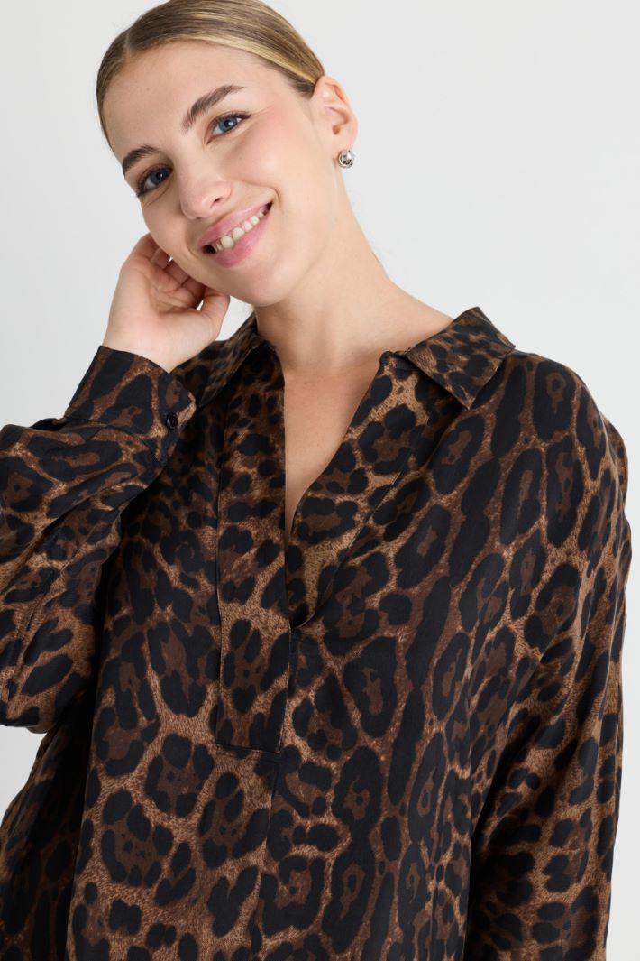 Animal print twill shirt dress - ANIMAL - Intrend - 3