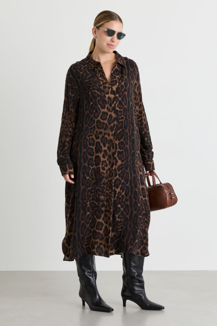 Animal print twill shirt dress - ANIMAL - Intrend