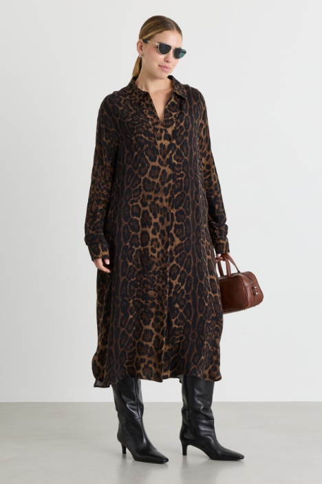 Animal print twill shirt dress - Intrend